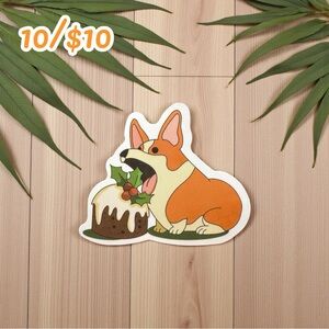 Holiday Corgi Christmas Pudding Sticker – Cute Dog with Dessert 2” Glossy Vinyl
